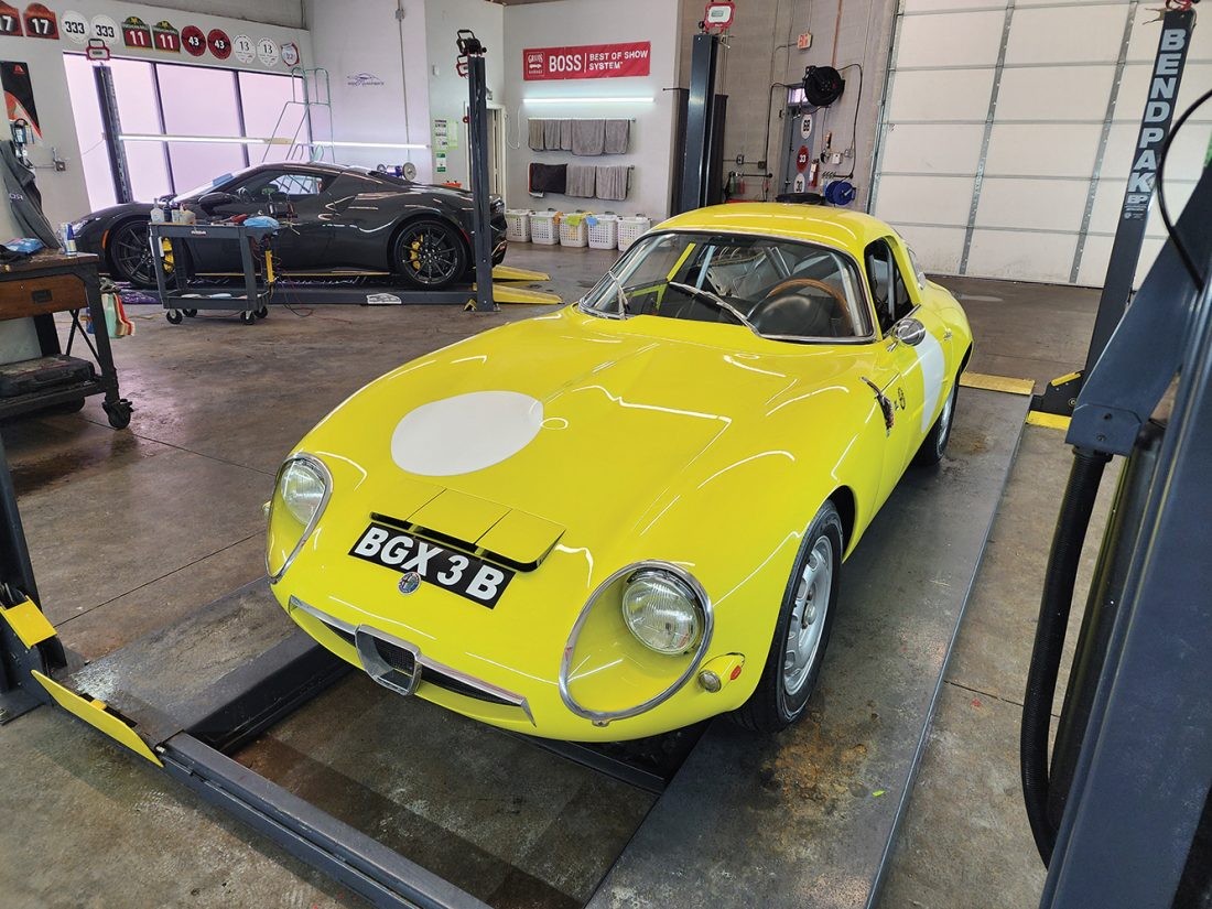 1964 Alfa Romeo Giulia Tubolare Zagato receiving a concours detail in the Rolling Art Motorsports